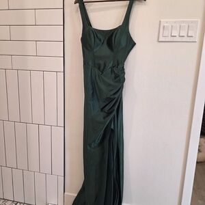 Emerald Green Satin Maxi Dress Open Back Formal Evening Gown Size Small